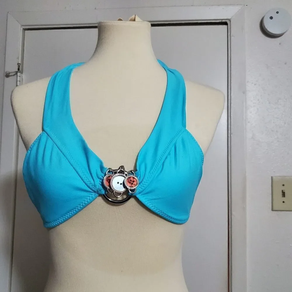 BECCA Blue Button Accented Bikini Set Size Medium